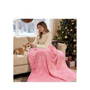 50X60 Inches Blanket throw for Home Decor, fleece Pink Xmas Tree pattern